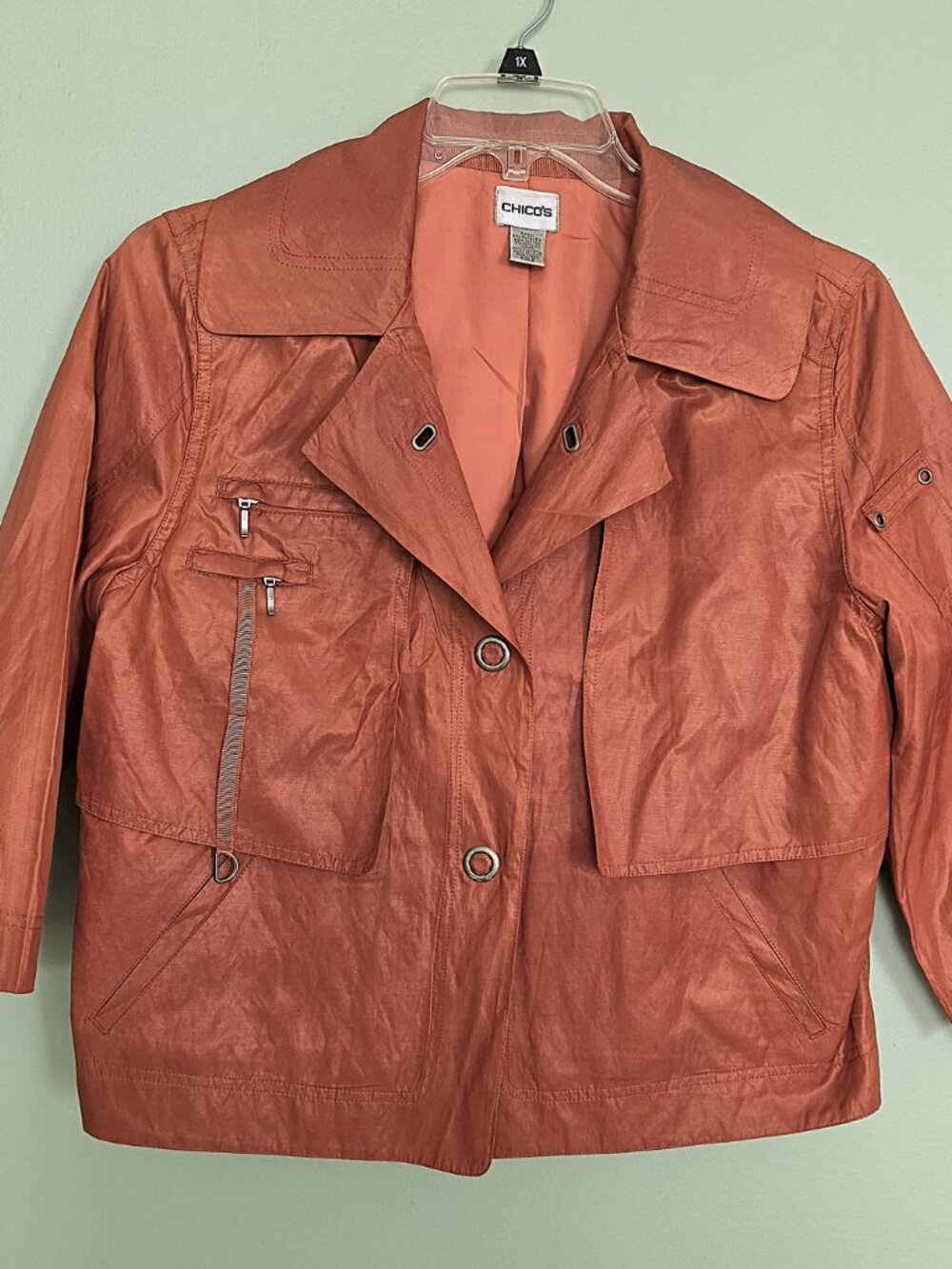 Chico's Rust Orange Metallic Crop Utility jacket - Chicos Size 2 - Large